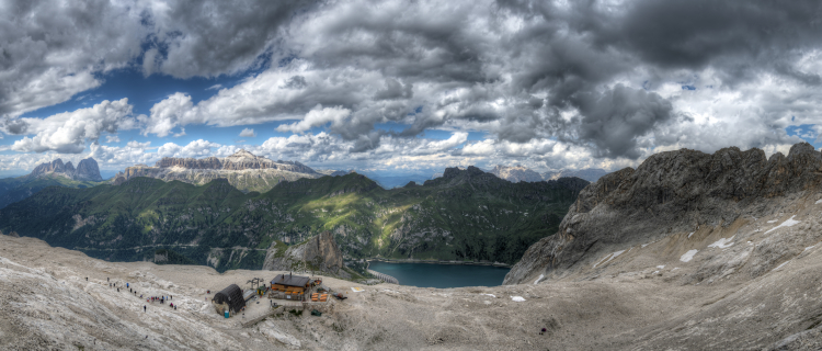 Sella Group and Fedaia Lake - Pian dei Fiacconi, Canazei, Trento, Italy - August 13, 2013