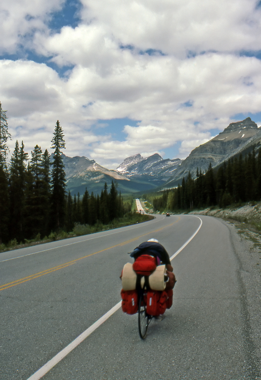 Bike Tourist - Somewhere Between Banff and Jasper, Alberta, Canada - Summer 1990