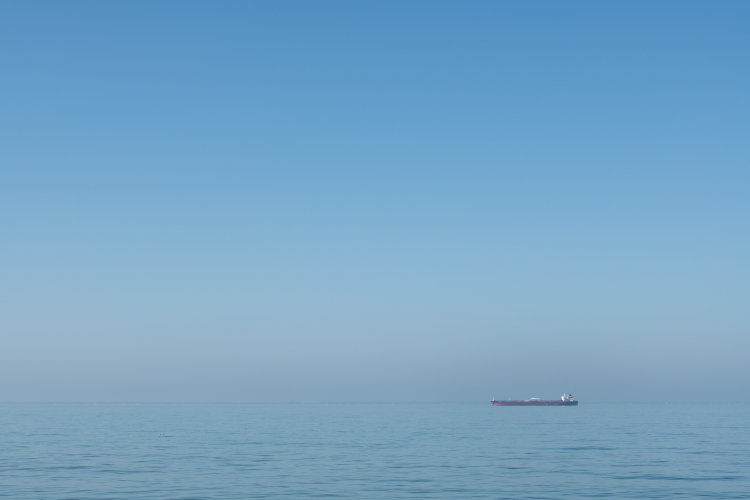 A ship passing by in Delaware Bay - Lewes, Delaware, USA - October 4, 2023
